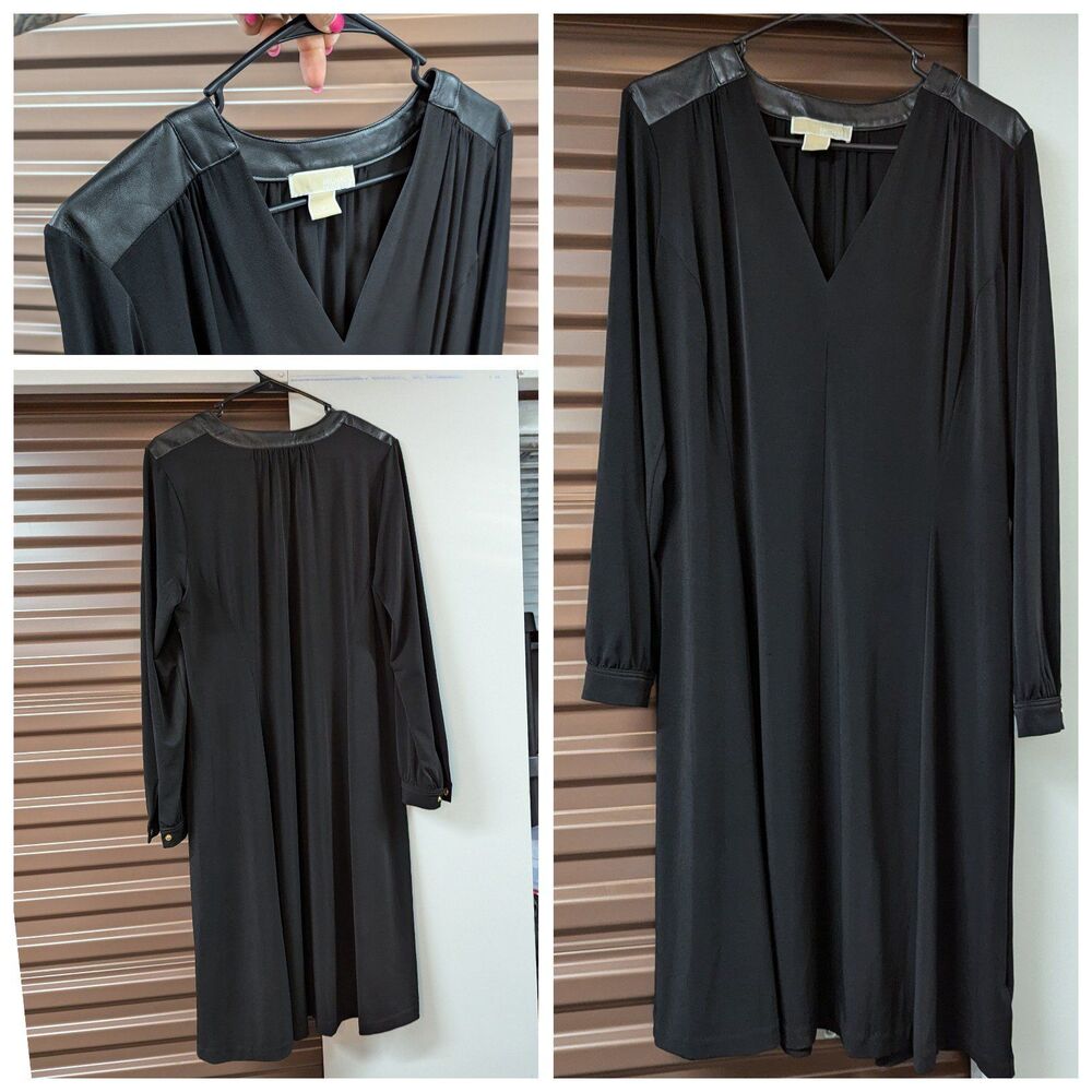 Michael Kors Size 1X Black Leatherette Sheath Dress